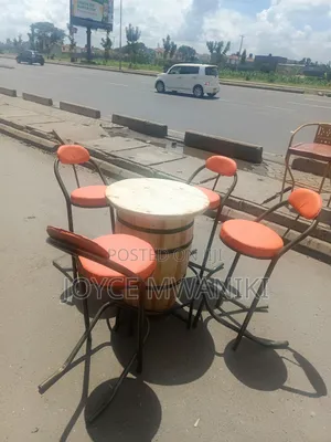 High Bar Chairs Set Orange Chairs With Barrel Table ,