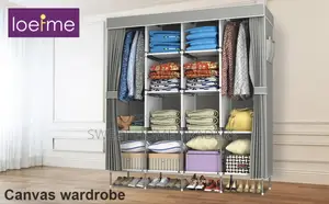 4-Column Portable Metallic Wardrobe Grey.