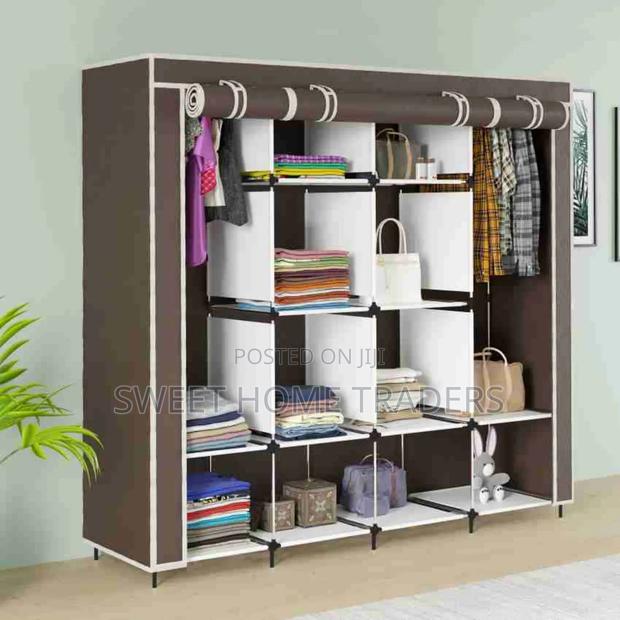 4-Column Portable Metallic Wardrobe Brown - main view