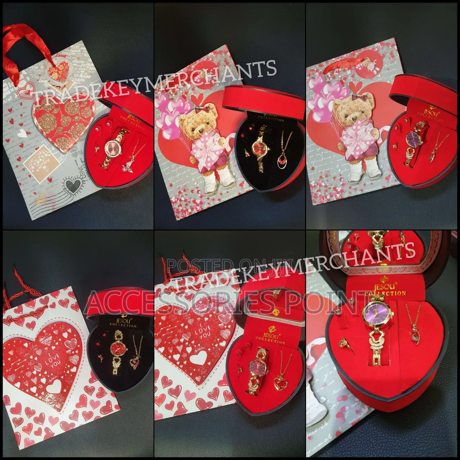 Jesou Valentines Gift Set Ladies Watch, Necklace, Earrings, Ring