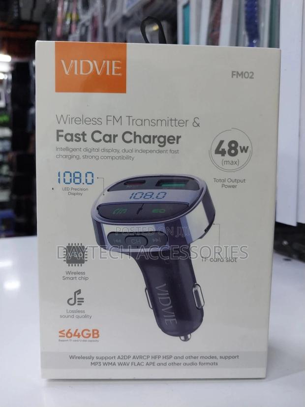 Car Charger Vidvie Fm02 With Bluetooth Transmitter Black - thumbnail 2