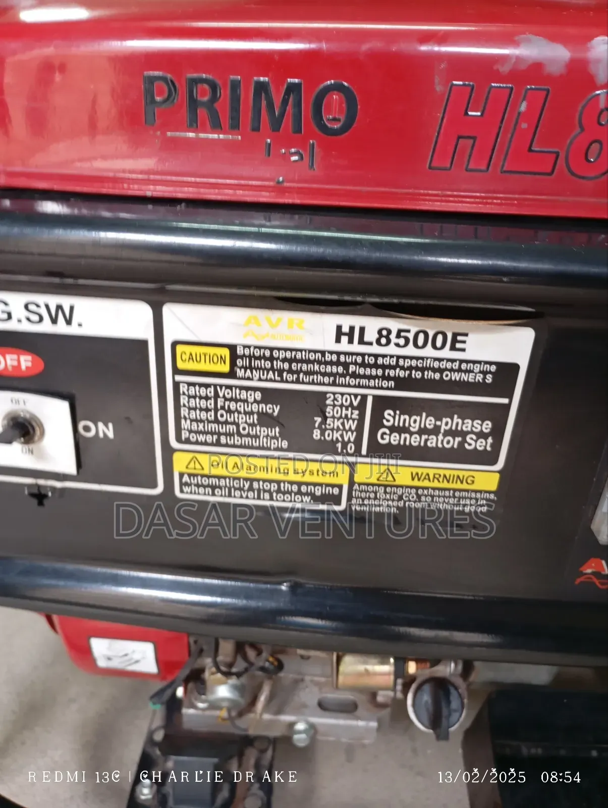 Generator Hire 8 KVA Primo Italy