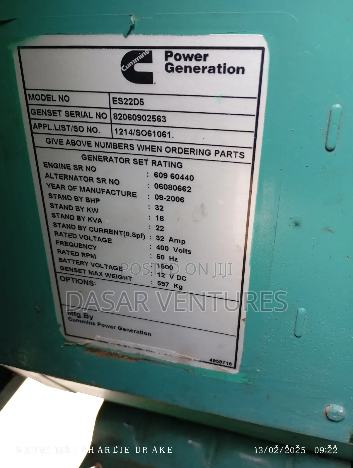 Used Generator 20kva Cummins