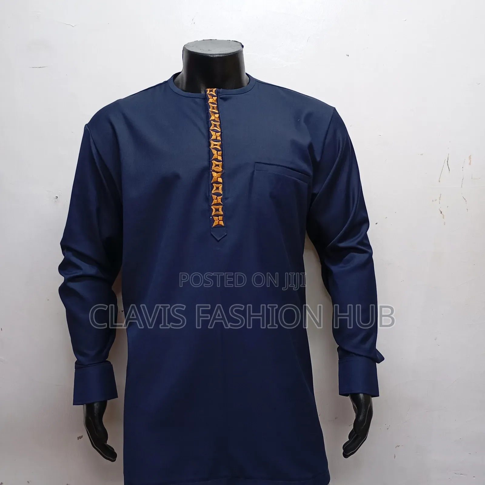 Embroidered Shirt- Navy Blue- Long Sleeved for Men