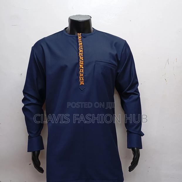 Embroidered Shirt- Navy Blue- Long Sleeved for Men - thumbnail 2