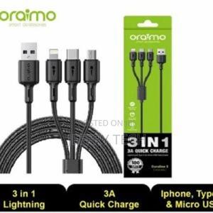 Oraimo OCD-X93 3-in-1 Fast Cable - 3A, 1.2M, Black - main view