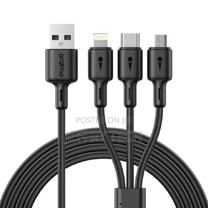 Oraimo OCD-X93 3-in-1 Fast Cable - 3A, 1.2M, Black