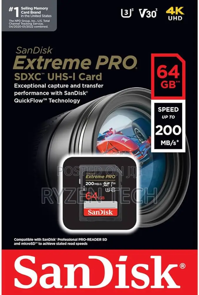 Sandisk Extreme Pro SDHC and Sd Card Up to 200mb/S - 64gb