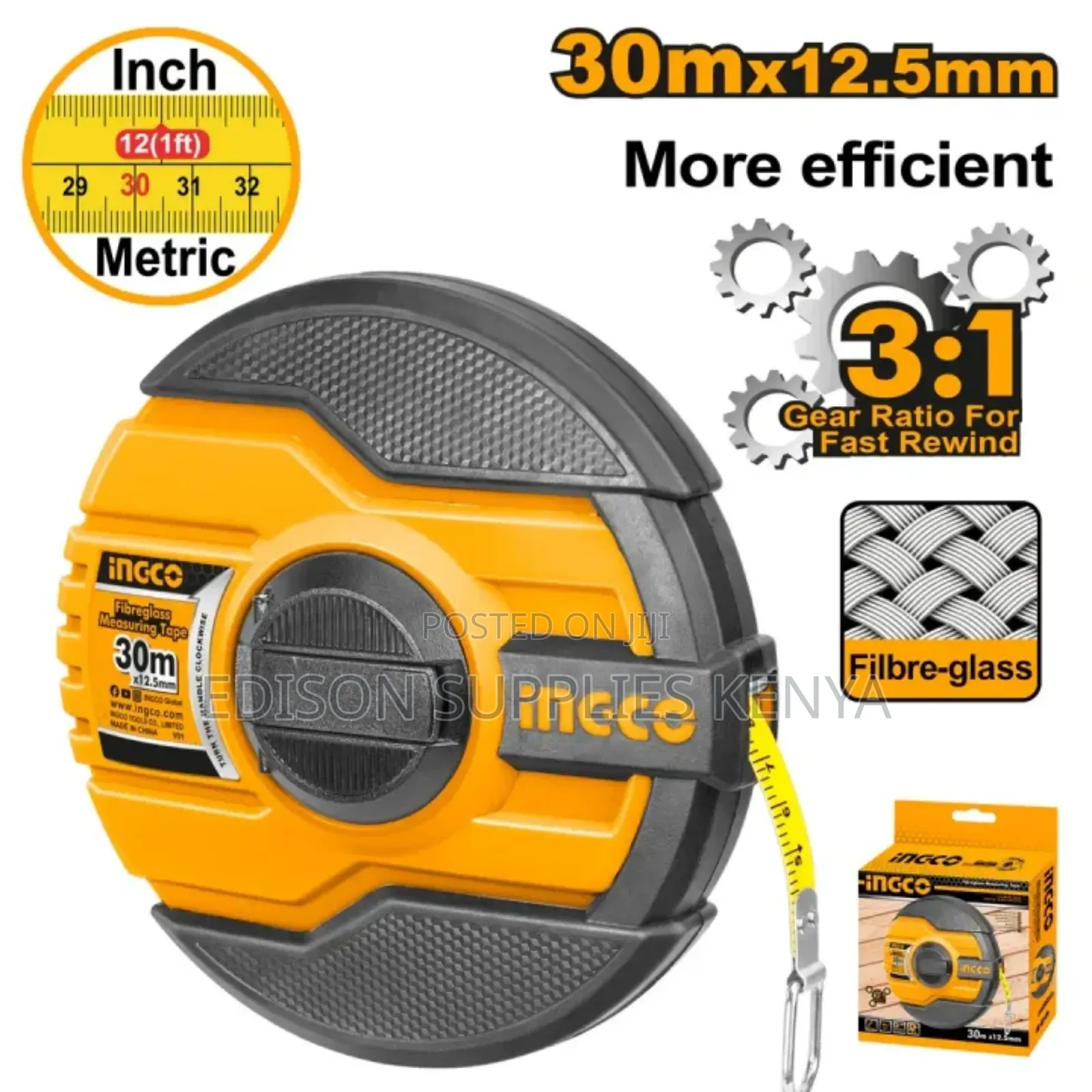 Ingco Fiberglass Measuring Tape 30metres Tape Measure