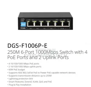 D-Link 250M 6-Port 1000mbps Switch With 4 Poe Ports