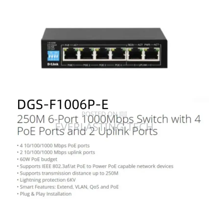 D-Link 250M 6-Port 1000mbps Switch With 4 Poe Ports