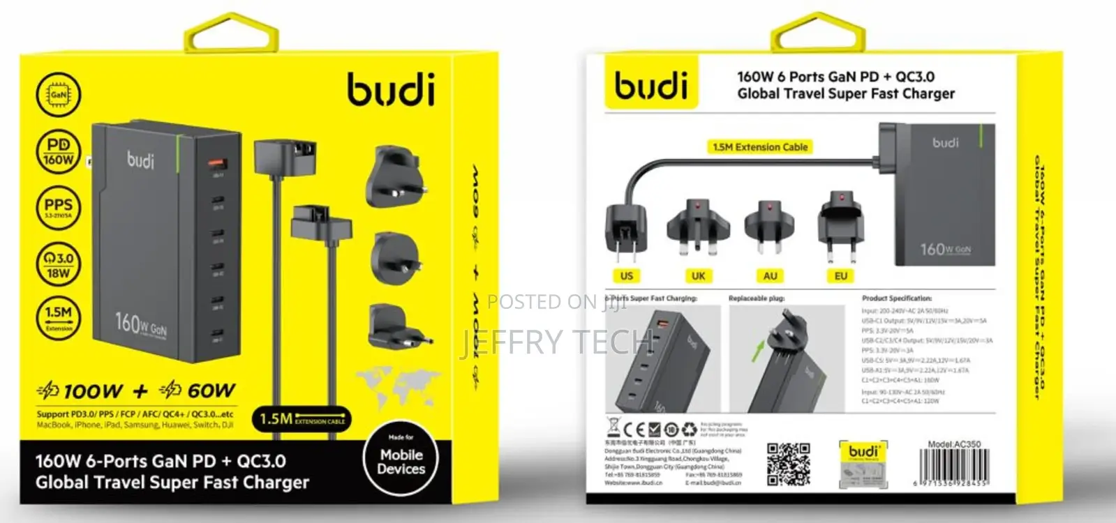 Budi AC350 6-Ports 160W Gan High Speed Charger