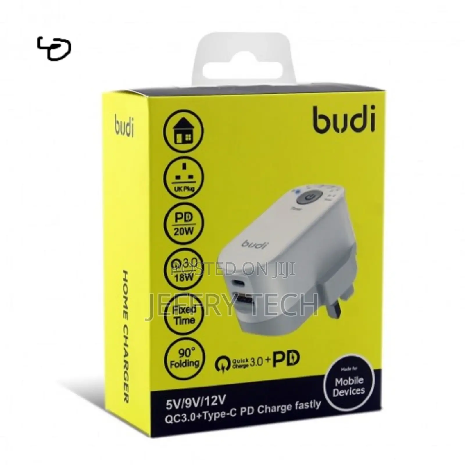 Budi 2-Port 20W (PD+QC) Charger With Timer and UK/EU Plug
