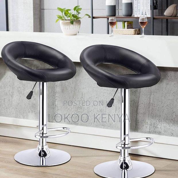 Office Chair: Black Leather Adjustable Swivel Barstool - thumbnail 4
