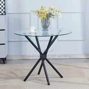 Dining Tables: Modern Round Clear Glass Home Dining Table