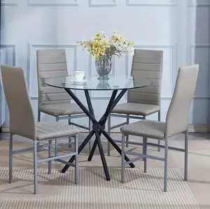 Dining Tables: Modern Round Clear Glass Home Dining Table