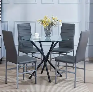 Dining Tables: Modern Round Clear Glass Home Dining Table