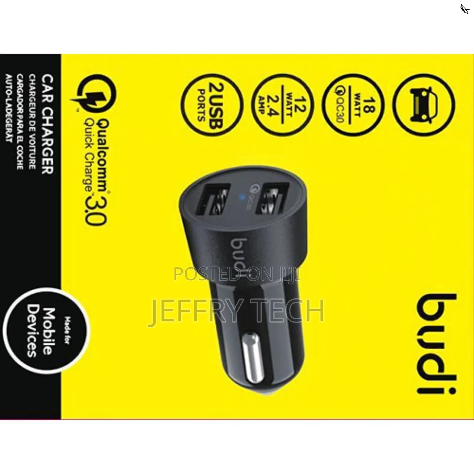 Budi Car Charger Dual Port USB 12w/2.4a
2 USB Ports