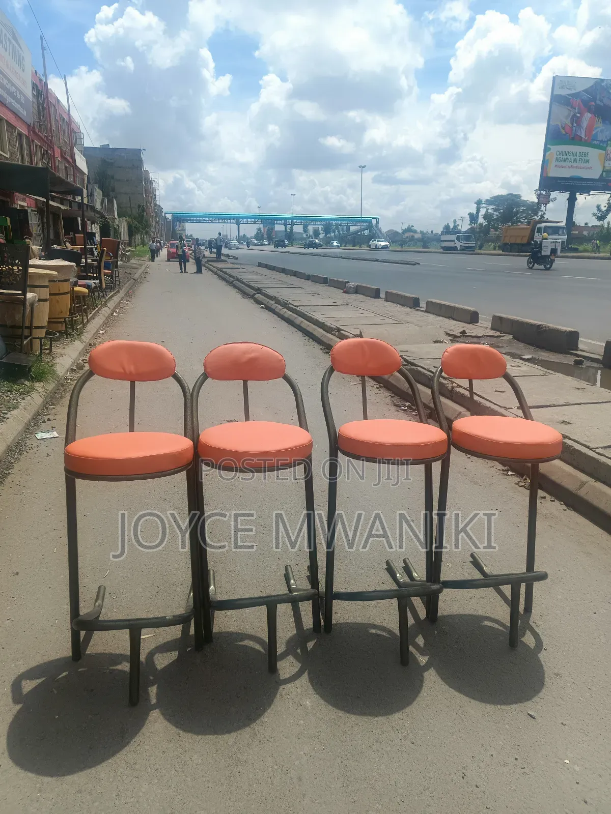 Bar Stools, Orange Powder Coated 