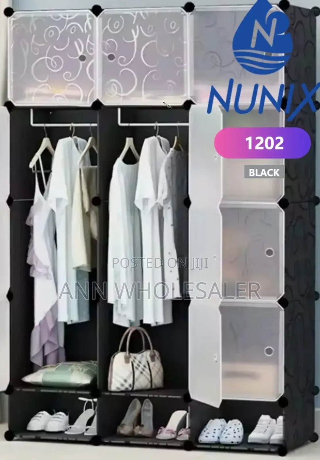 3 Column Portable Plastic Wardrobe
