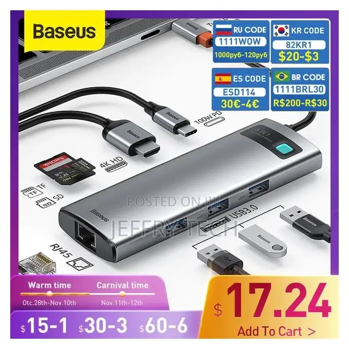 Baseus Usb Hub Type C to Multi Usb 3.0 Hd Pd 100w Port