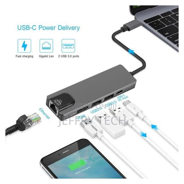  Usb C Hub to Gigabit Ethernet Rj45 Lan 5 in 1 Usb Type - thumbnail 2