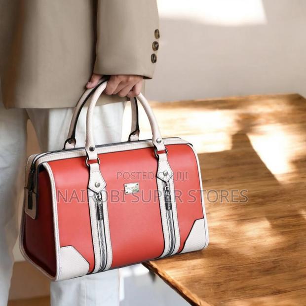 Pedra Red and White Designer Heavy Leather Ladies Handbag
