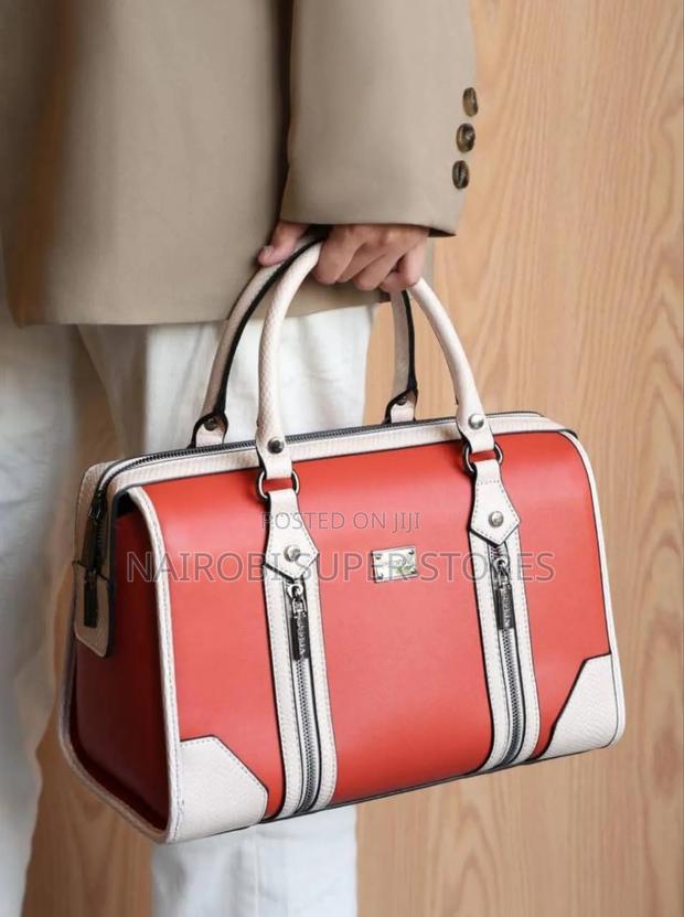 Pedra Red and White Designer Heavy Leather Ladies Handbag - thumbnail 2