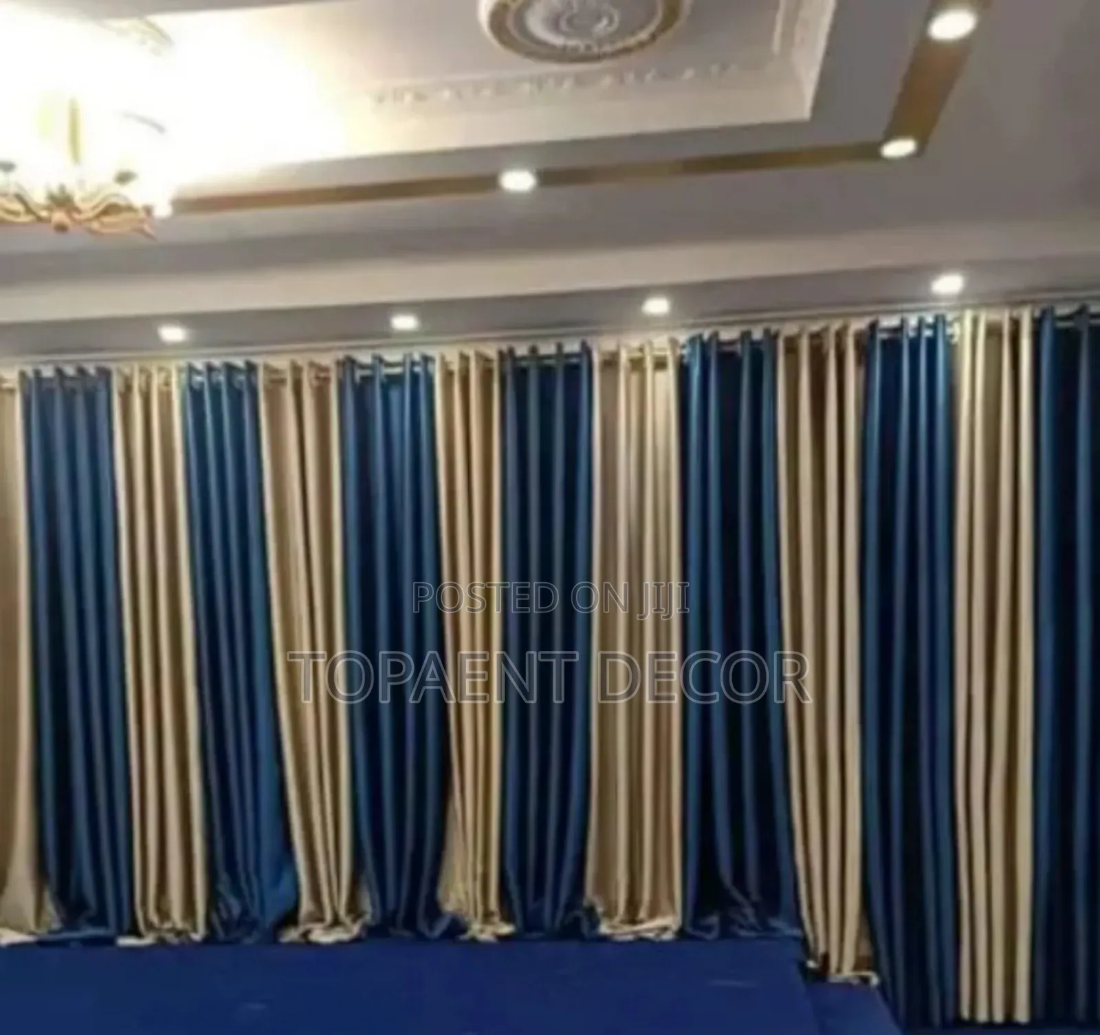 Elegant Beige and Blue Shinny Church Curtains