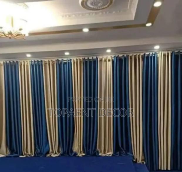 Elegant Beige and Blue Shinny Church Curtains
