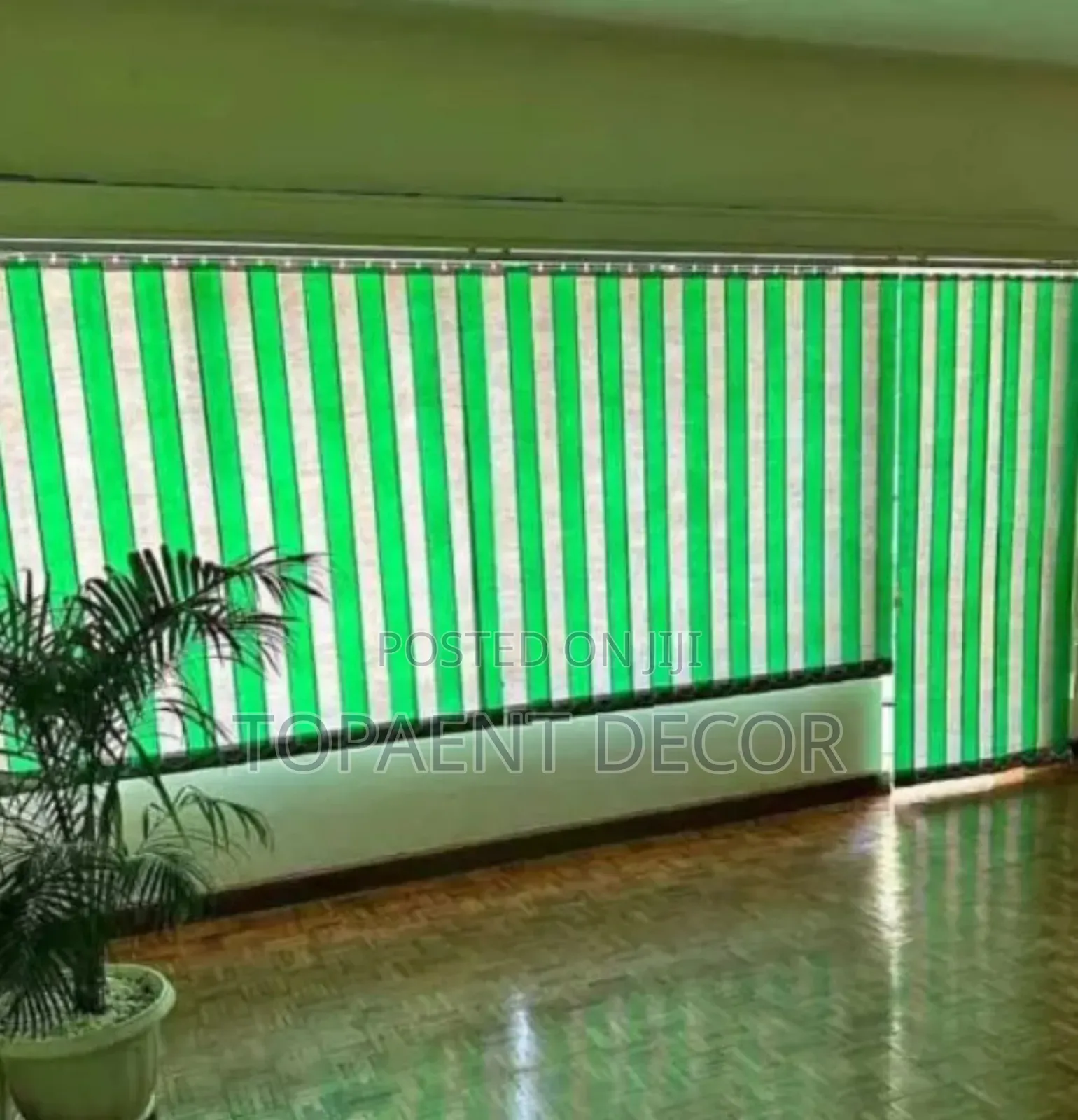 Green and White Vertical Window and Door Curtain Blinds