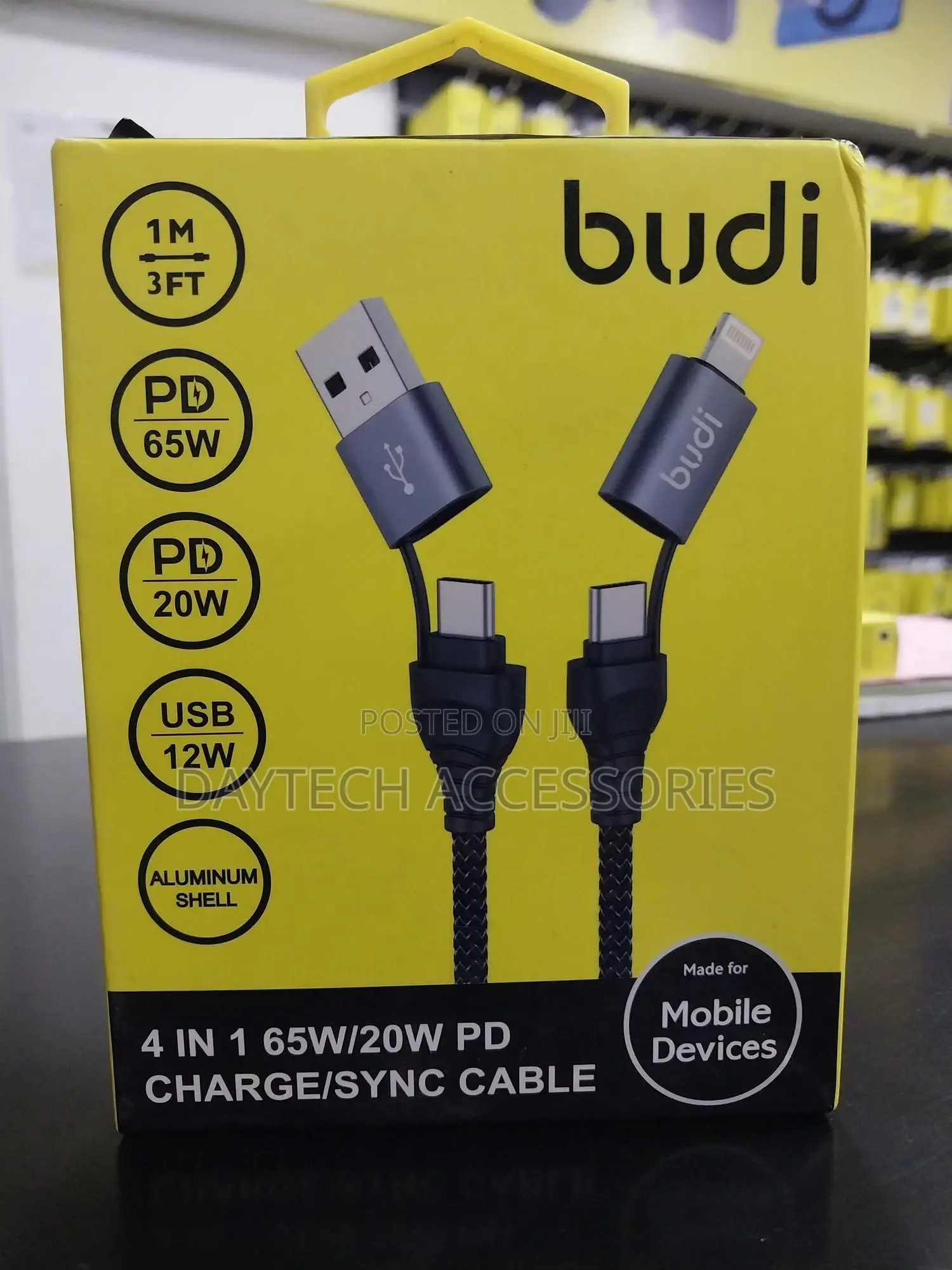 Budi 4 in 1 65w/20w Pd Charging Sync Cable 1 M