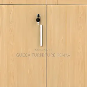 Cabinets:3-Door Natural Finish Glass Front Office Cabinet