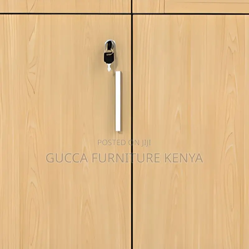 Cabinets:3-Door Natural Finish Glass Front Office Cabinet