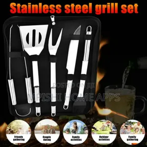 5-Piece Stainless Steel BBQ Grill Tool Set in a Canvas Bag