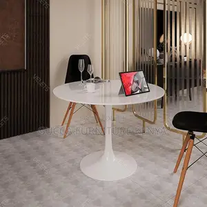 Dining Tables:Round White Marble Modernist Tulip Table
