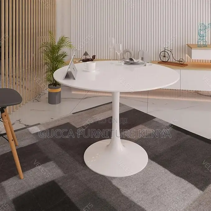 Dining Tables:Round White Marble Modernist Tulip Table