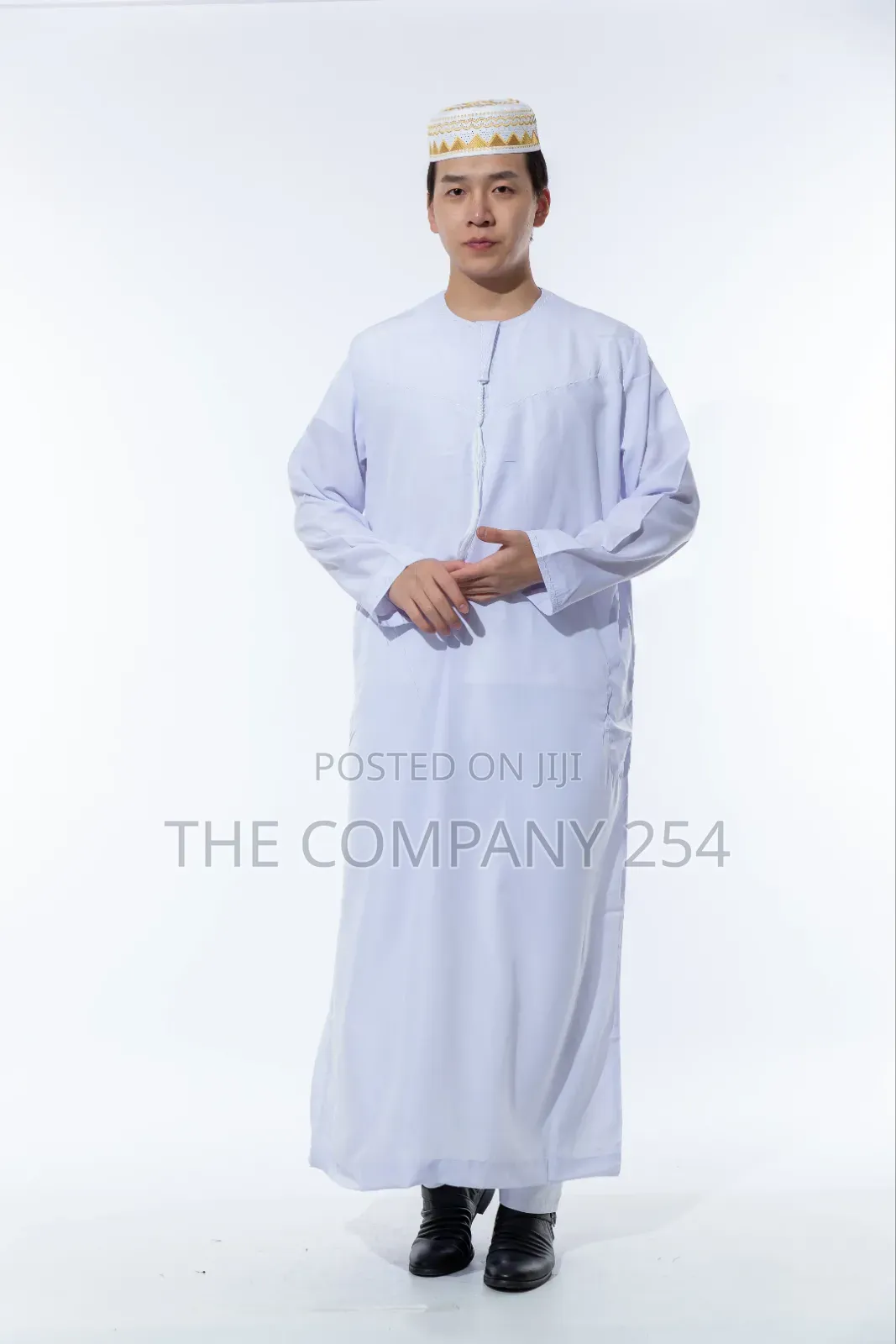 White Khanzu Round Neck Thobes Kaftan Men Clothing Islamic