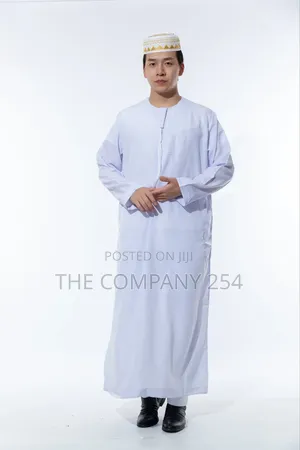 White Khanzu Round Neck Thobes Kaftan Men Clothing Islamic