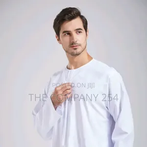 White Khanzu Round Neck Thobes Kaftan Men Clothing Islamic