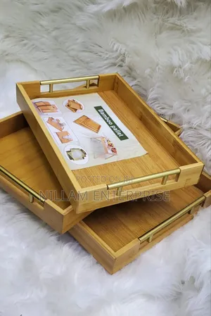 3pcs Bamboo Sersving Trays With Gold Handles