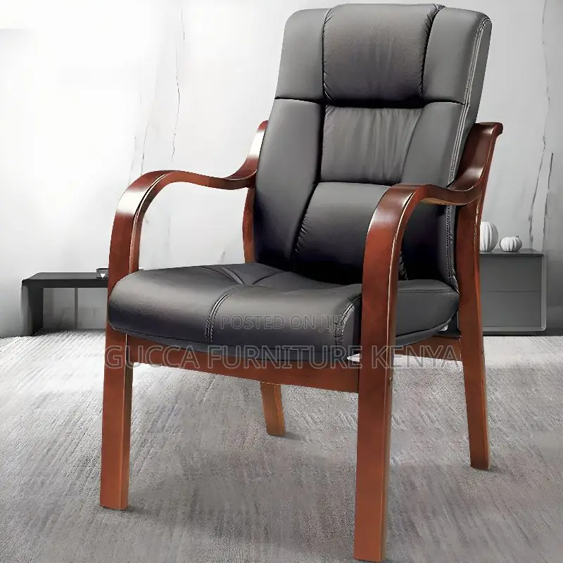 Office Chairs: Casual Midnight Black Calfskin Study Chair