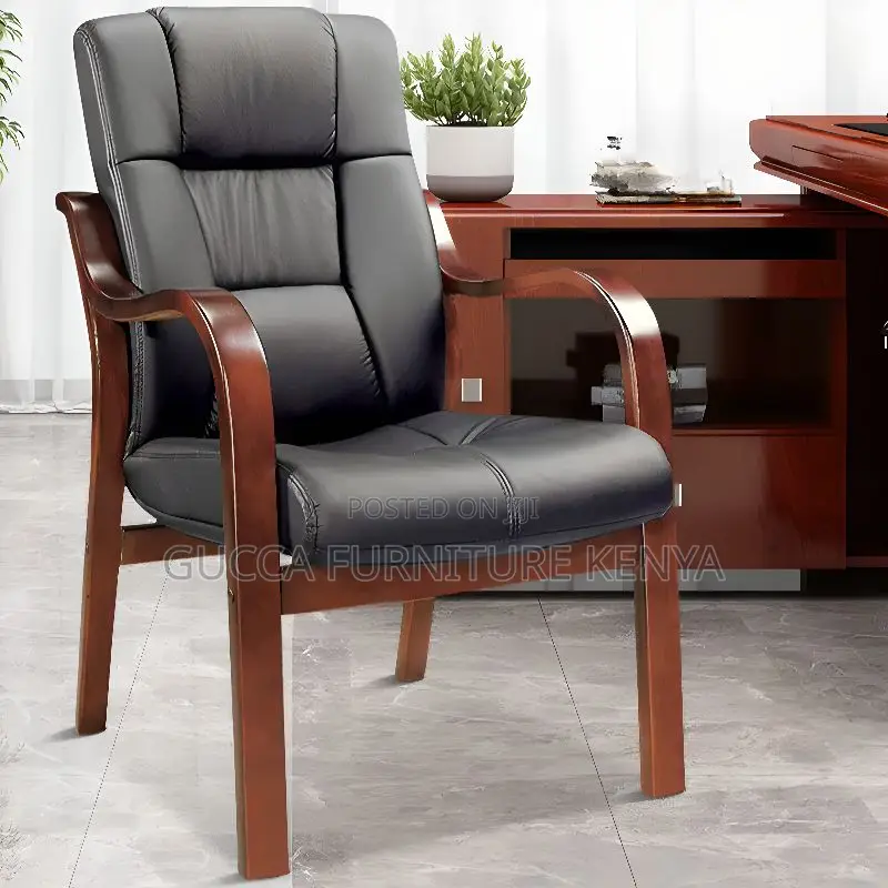 Office Chairs: Casual Midnight Black Calfskin Study Chair