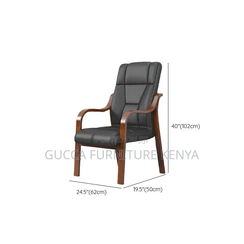 Office Chairs: Casual Midnight Black Calfskin Study Chair
