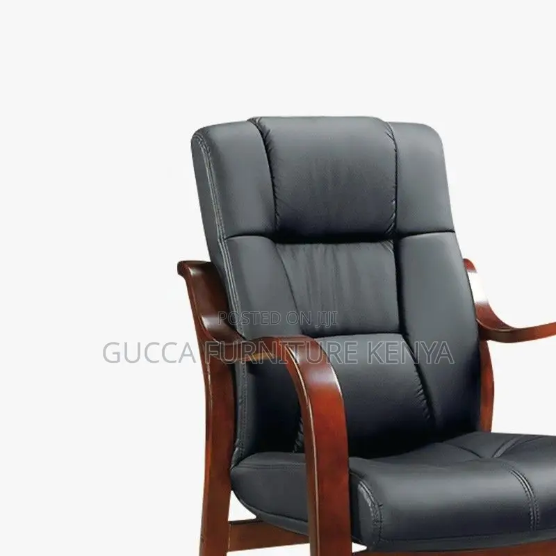Office Chairs: Casual Midnight Black Calfskin Study Chair
