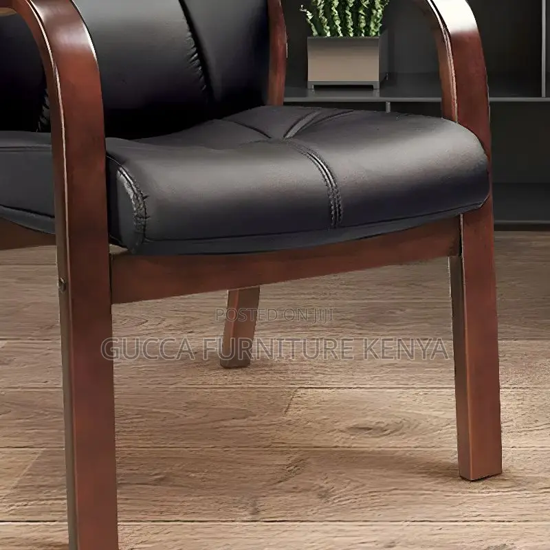 Office Chairs: Casual Midnight Black Calfskin Study Chair