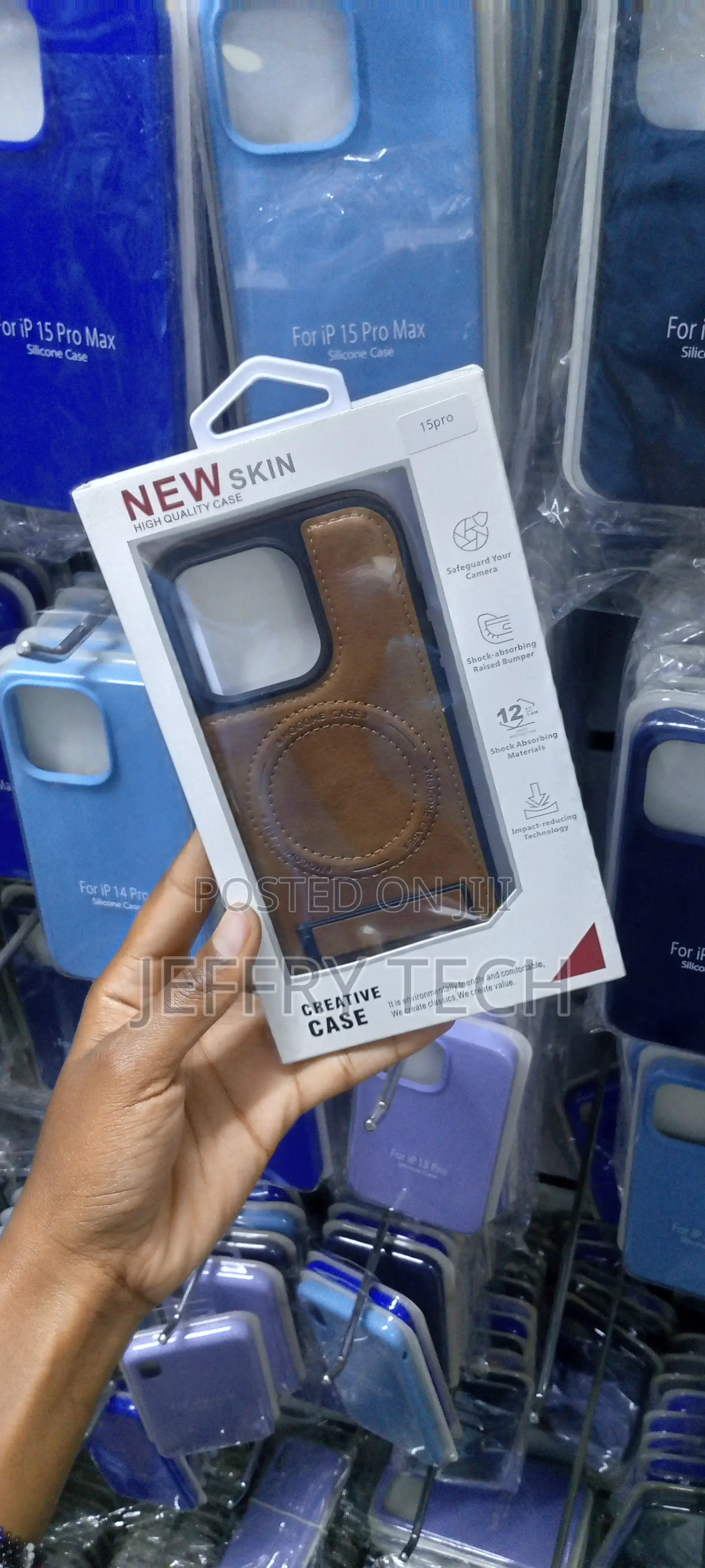 Leather Case for iPhone 15 Pro Slim With Stand Magsafe Brown
