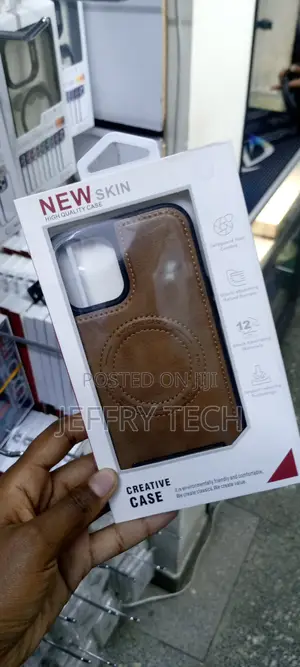 Leather Case for iPhone 15 Pro Slim With Stand Magsafe Brown