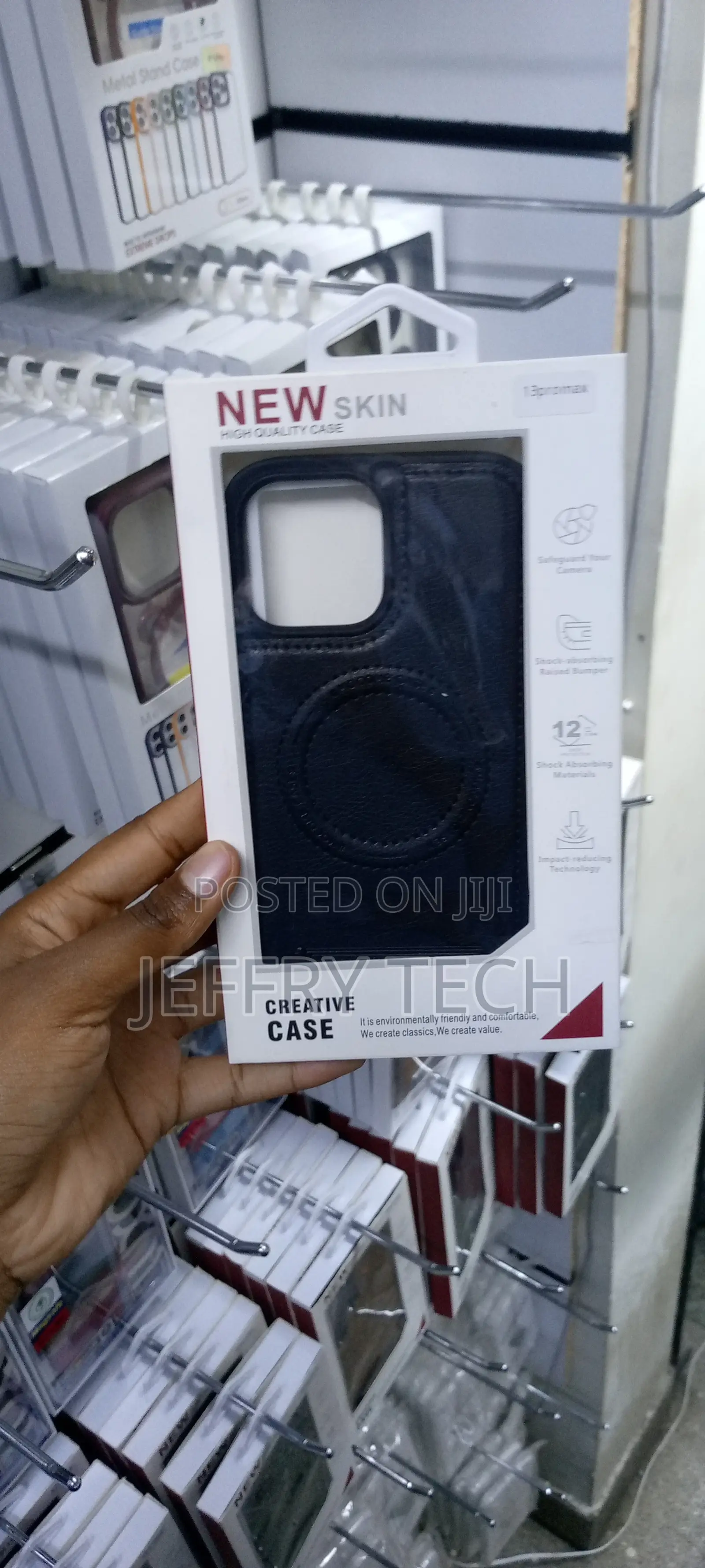 iPhone 13 Pro Max Case With Stand Genuine Leather Black
