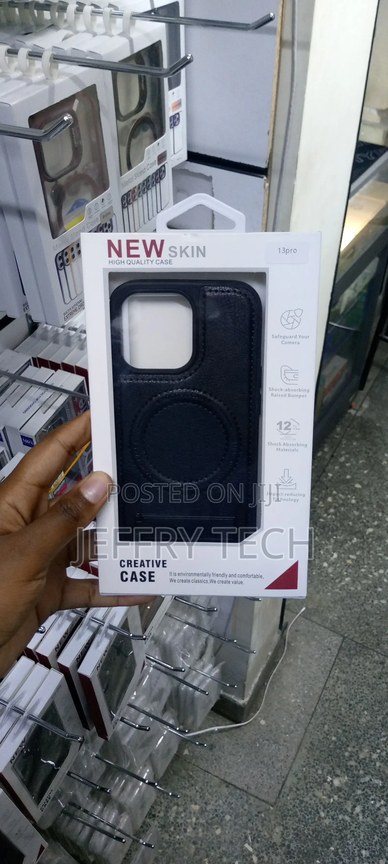 iPhone 13 Pro Case With Stand Luxury Leather Magsafe Black